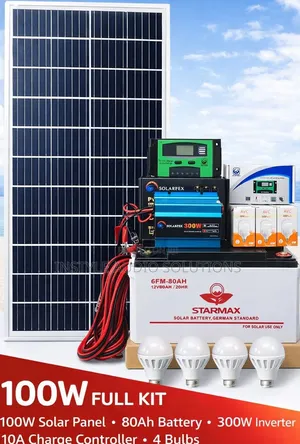 100 Watts Home Full Solar Package - 80ah Battery - 300w Inverter - 10a