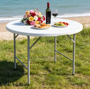 Outdoor Table; Strong Portable Folding Workbench Table With Round Top