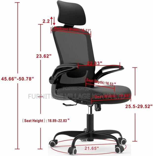 Black Swivel Mesh Ergonomic Desk Seat-Adjustable - thumbnail 3