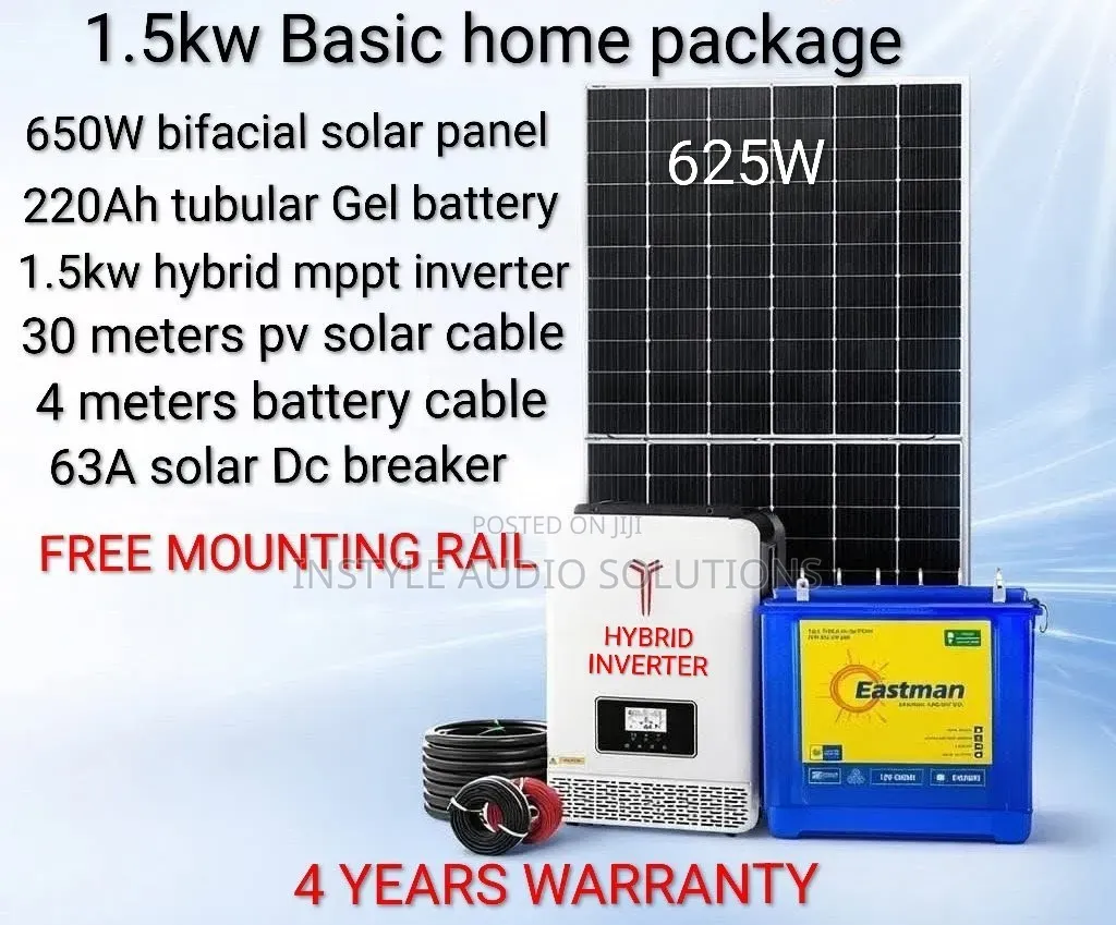 1.5kw Basic Home Solar Package - 625w Bi Solar - 220ah Tubular Battery
