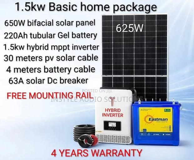 1.5kw Basic Home Solar Package - 625w Bi Solar - 220ah Tubular Battery