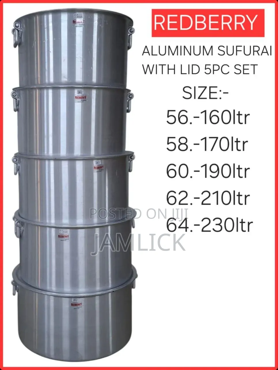 5 PCS Set Aluminium Sufurias With Heavy Duty Lids - Red