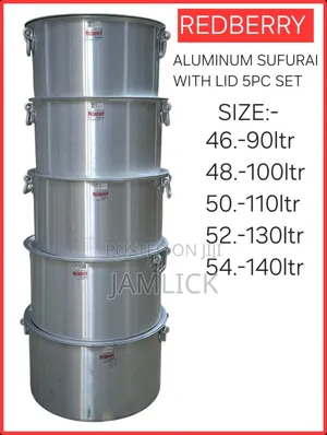 90l - 140l 5 PCS Set Aluminium Sufurias With Heavy Duty Lids - Red