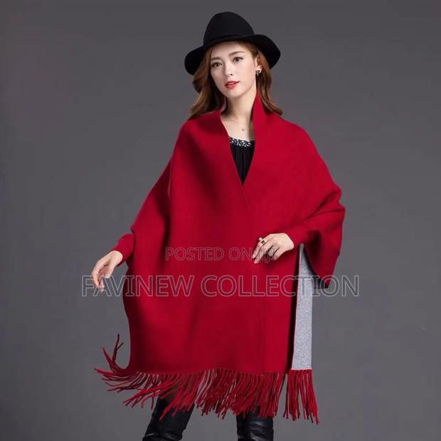 Plain Double Sided Long Sleeve Ponchos Shawls With Tassels - thumbnail 5
