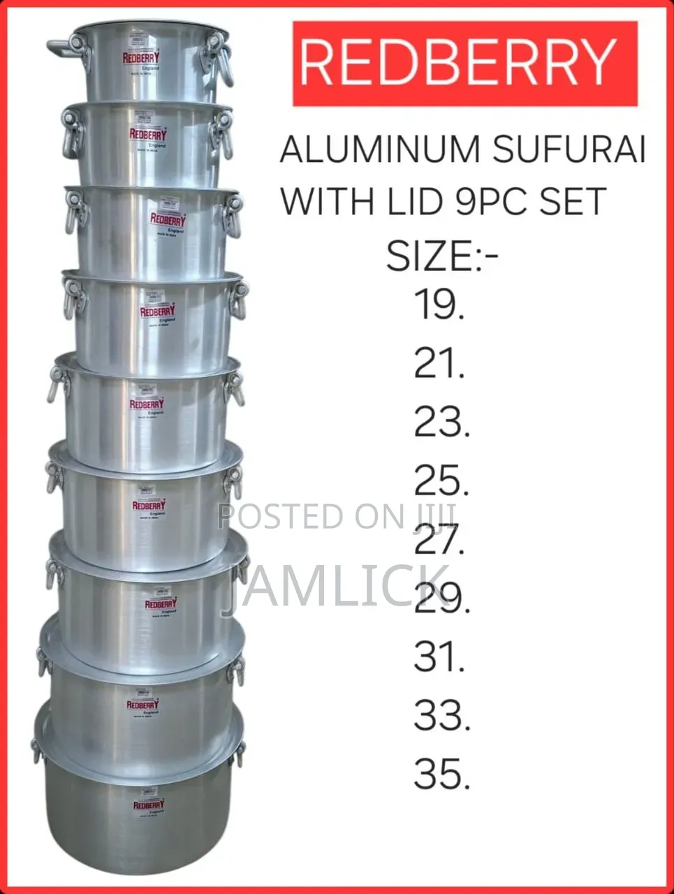 19l – 35l Redberry Premium Range Aluminium Sufurias (9 PCS Set) - Red