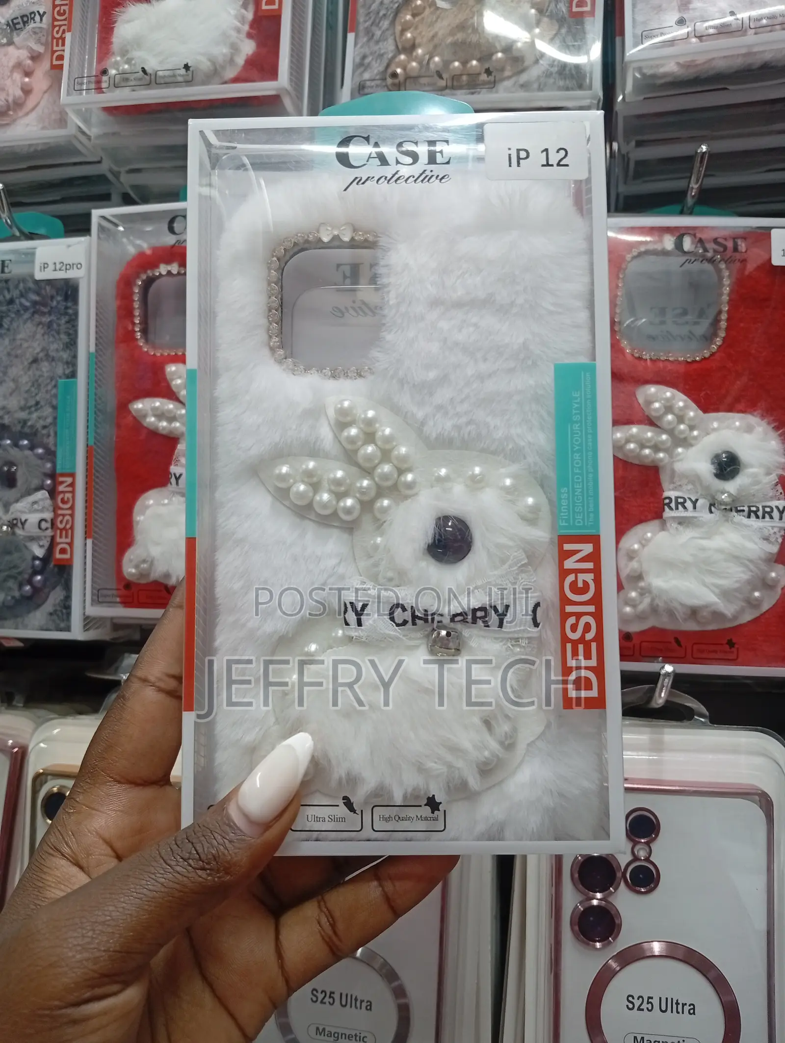 Decorative Bunny-Themed Plush Phone Case for the iPhone 12.