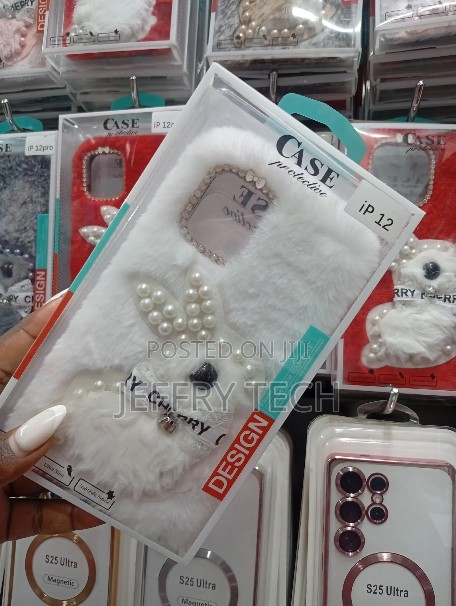 Decorative Bunny-Themed Plush Phone Case for the iPhone 12.
