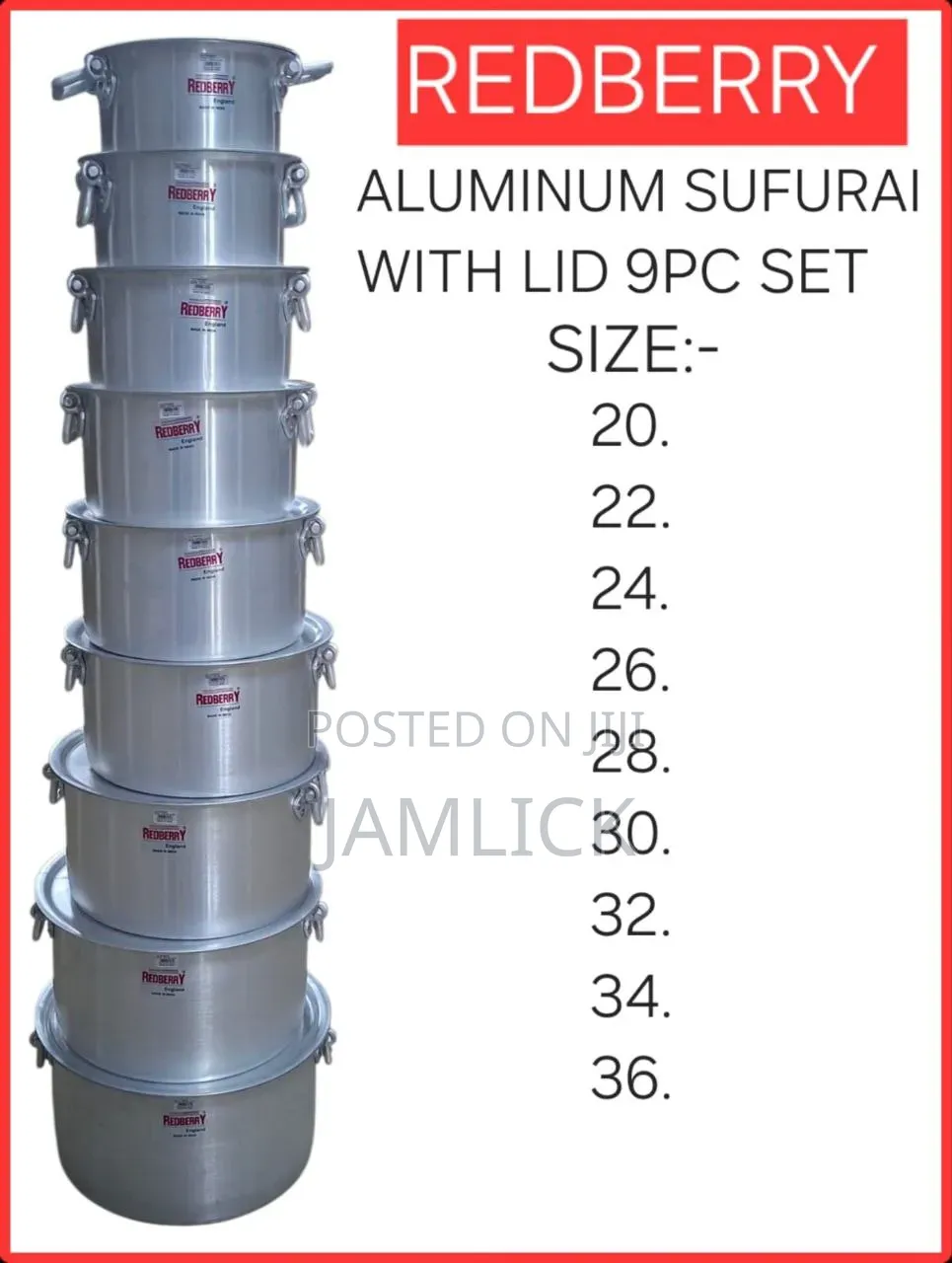 9 PCS Set Redberry Premium Range Aluminium Sufurias - Red