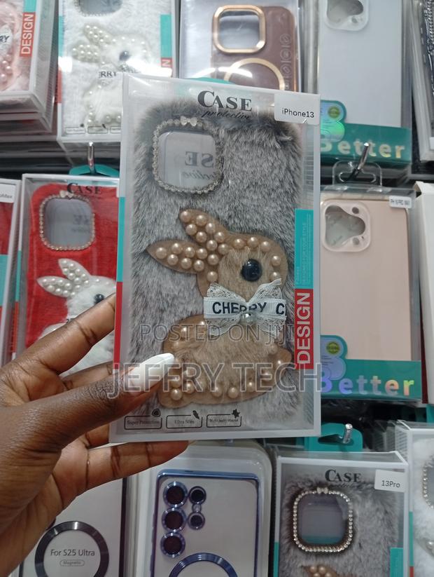 Fluffy Rabbit-Themed Plush Phone Case for an iPhone 13