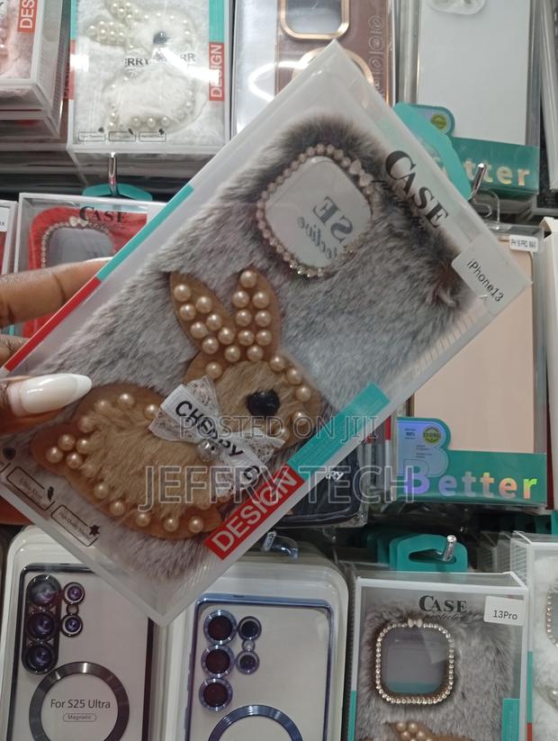 Fluffy Rabbit-Themed Plush Phone Case for an iPhone 13 - thumbnail 2