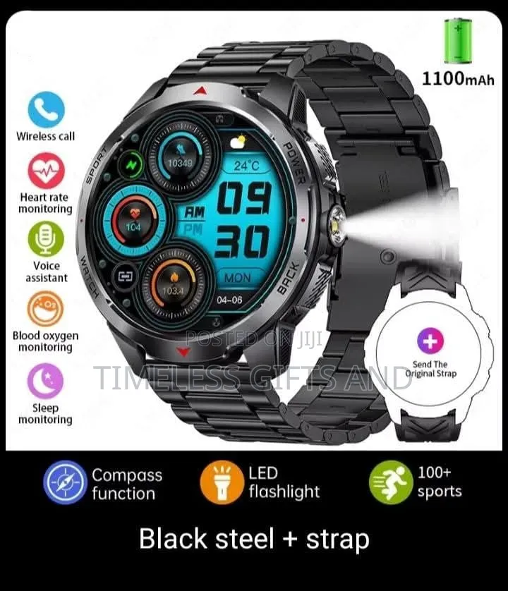 Kt88 Black Metal Strap and Extra Rubber Strap Smart Watch