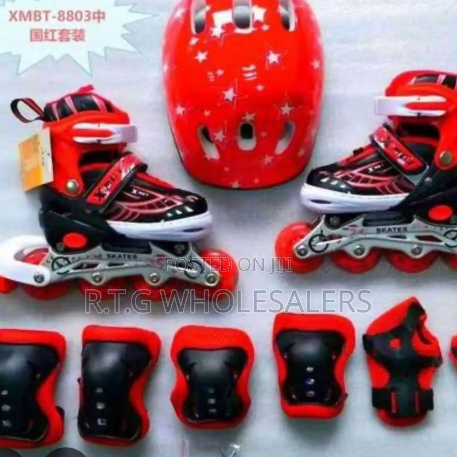 Kids Adults Adjustable Skating Shoes Set (Red/Blue)