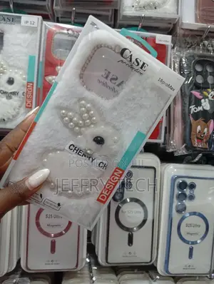Fluffy White Phone Case With a 3d Bunny, Pearls, and Diamonds,