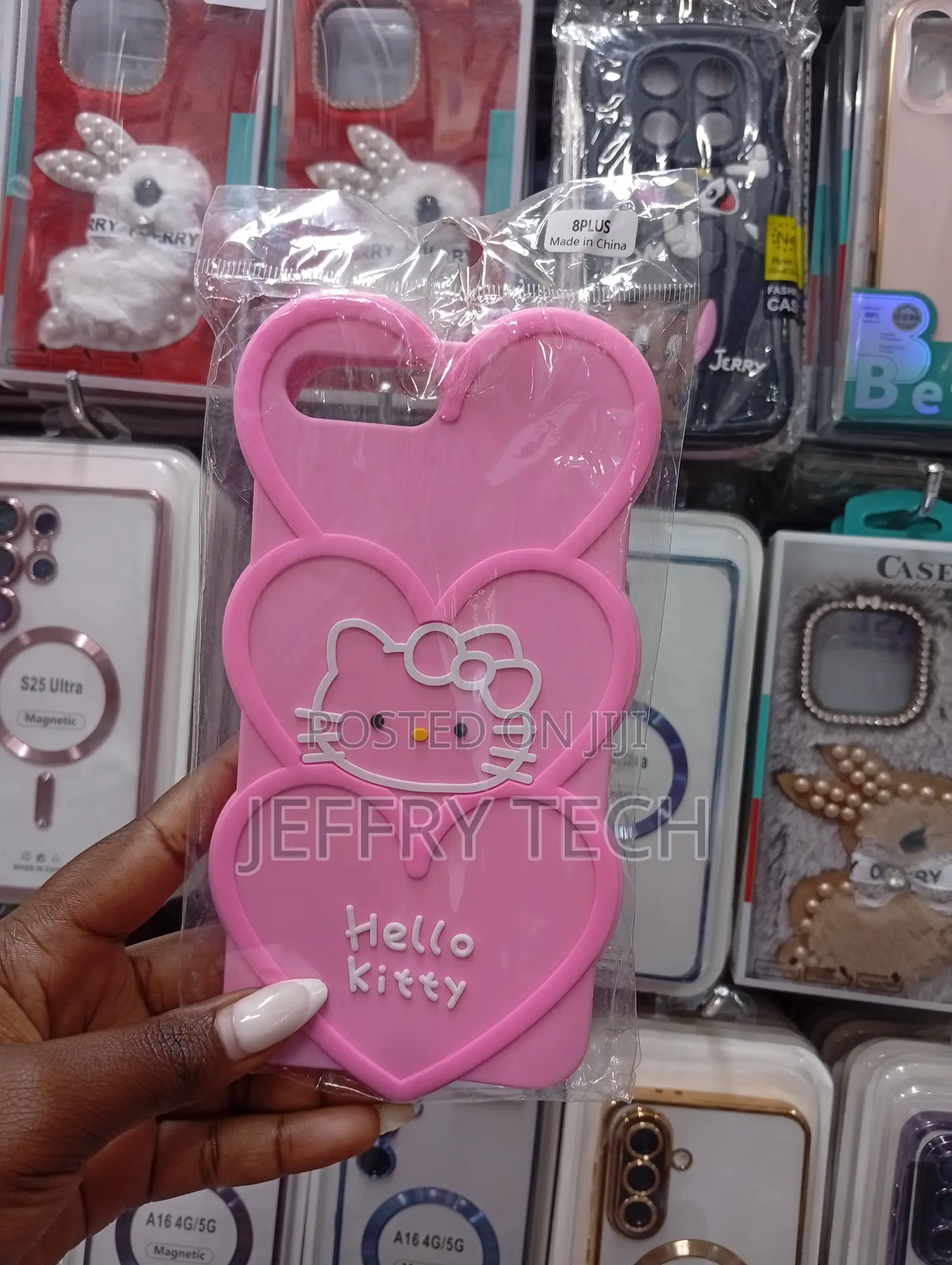 Pink Silicone Hello Kitty Phone Case for the Apple iPhone 8 Plus.