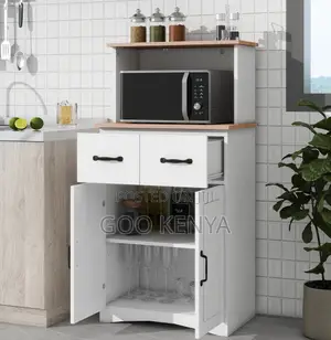 Kitchen Cabinet; Wooden Kitchen Storage Cabinet With Microwave Rack
