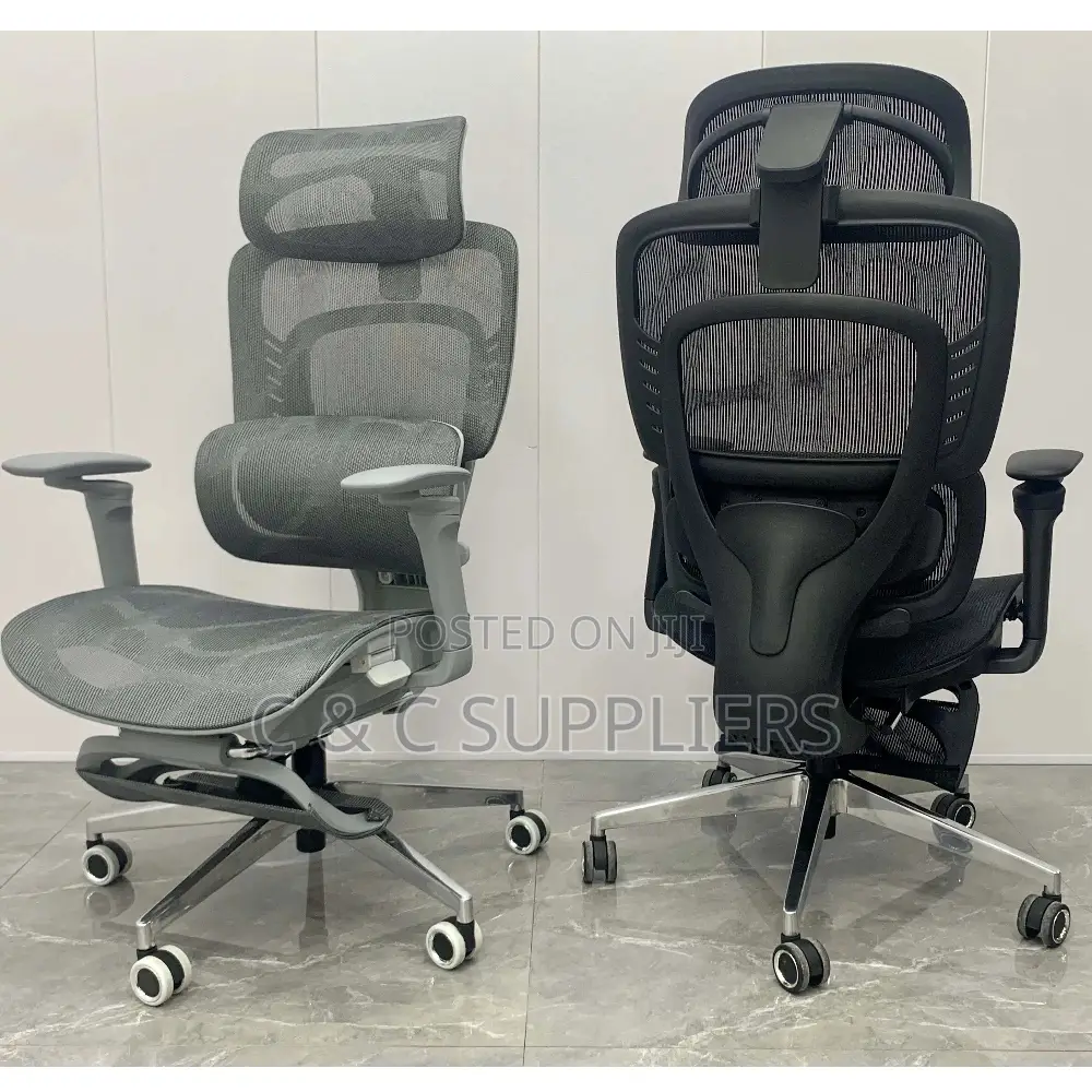 Office Chairs; Ergonomic Office Chair With Footrest (Black)