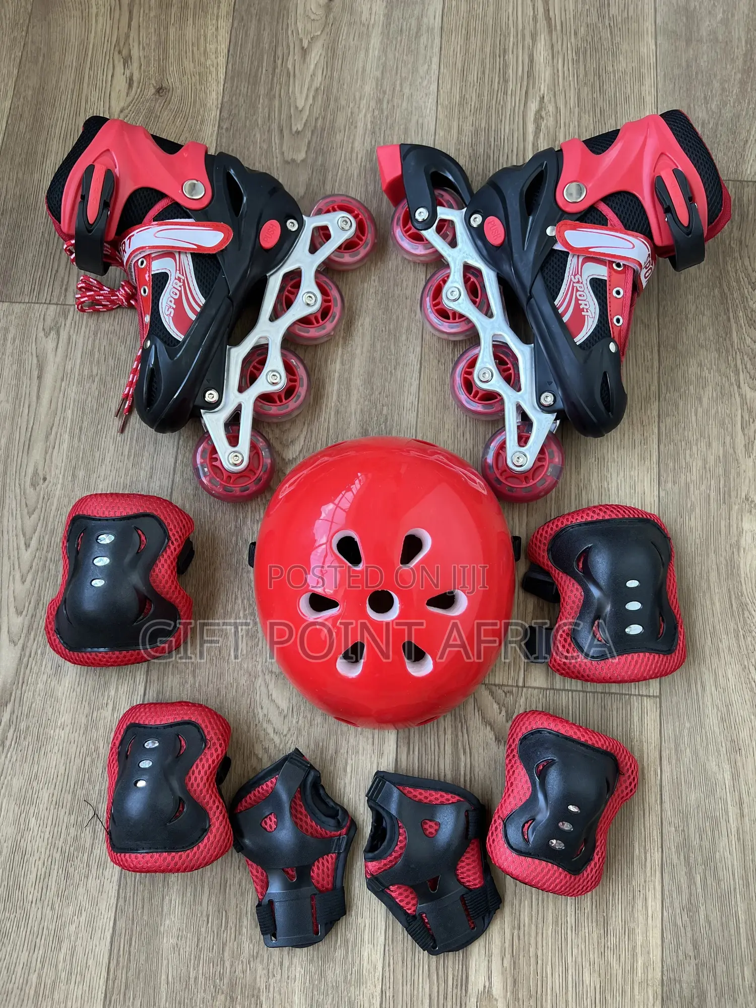 Red Full Set Adjustable Roller Skates With Led Lights in the Wheels