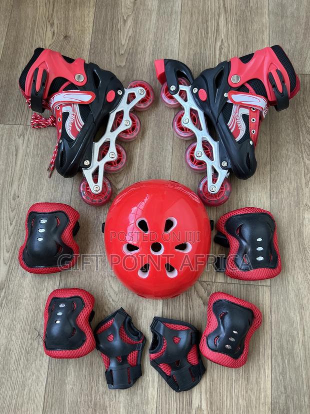 Red Full Set Adjustable Roller Skates With Led Lights in the Wheels - thumbnail 2