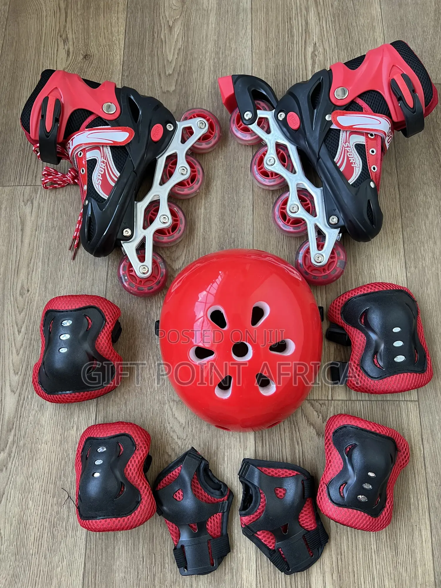 Red Full Set Adjustable Roller Skates With Led Lights in the Wheels