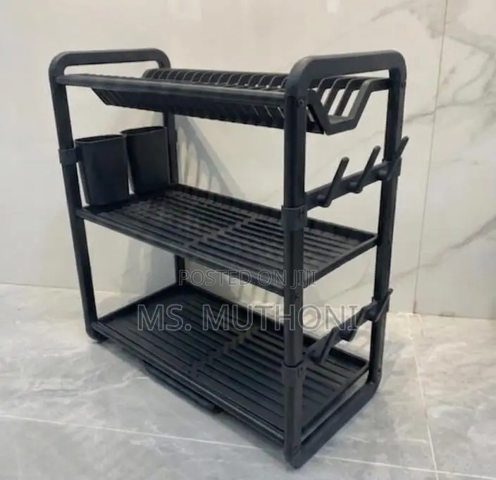 Aluminium Dish Drainer Rack With Drainer Board Utensils Cup Holder.