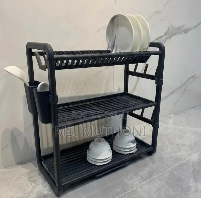 Aluminium Dish Drainer Rack With Drainer Board Utensils Cup Holder.