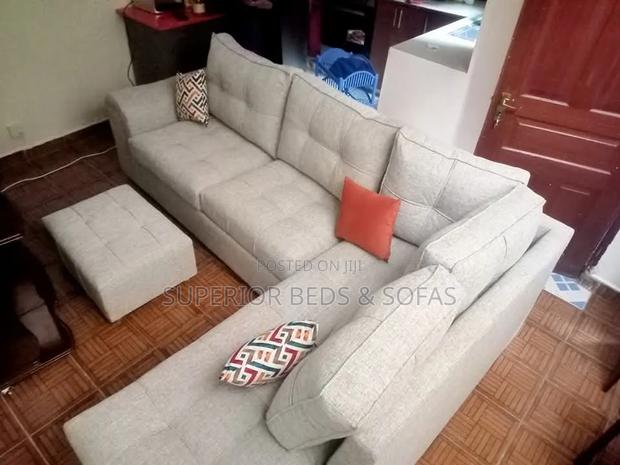 5 Seater Sofa in Cream, White and Grey( L-Shaped)