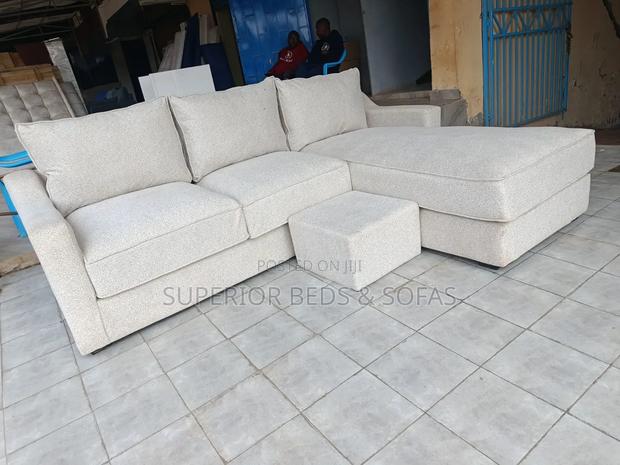 L Shaped Cream / White/Grey Sofas (5 Seater)+ Ottoman