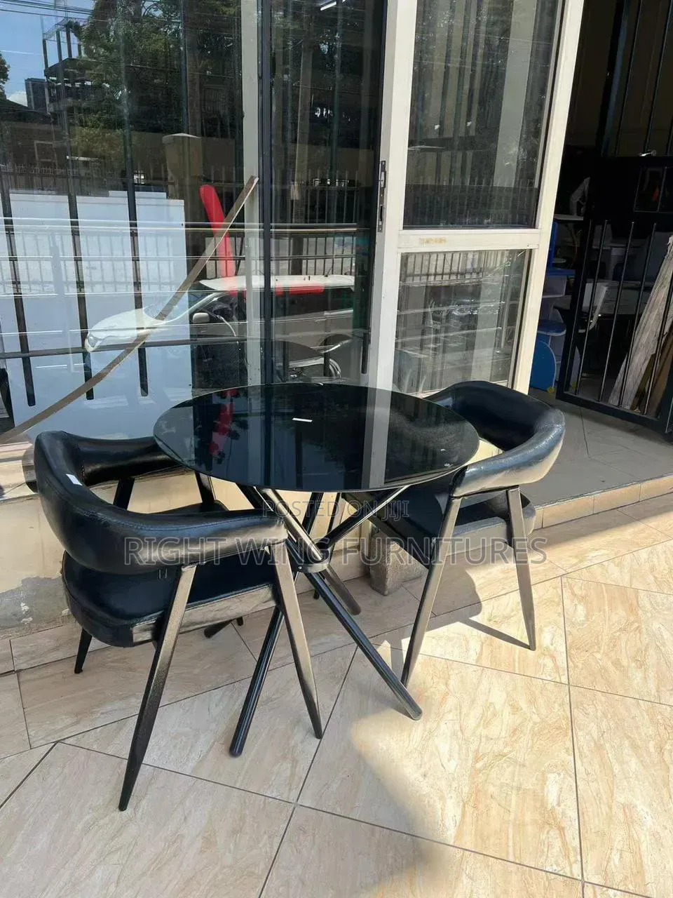 Black Top Bistro Glass Table.