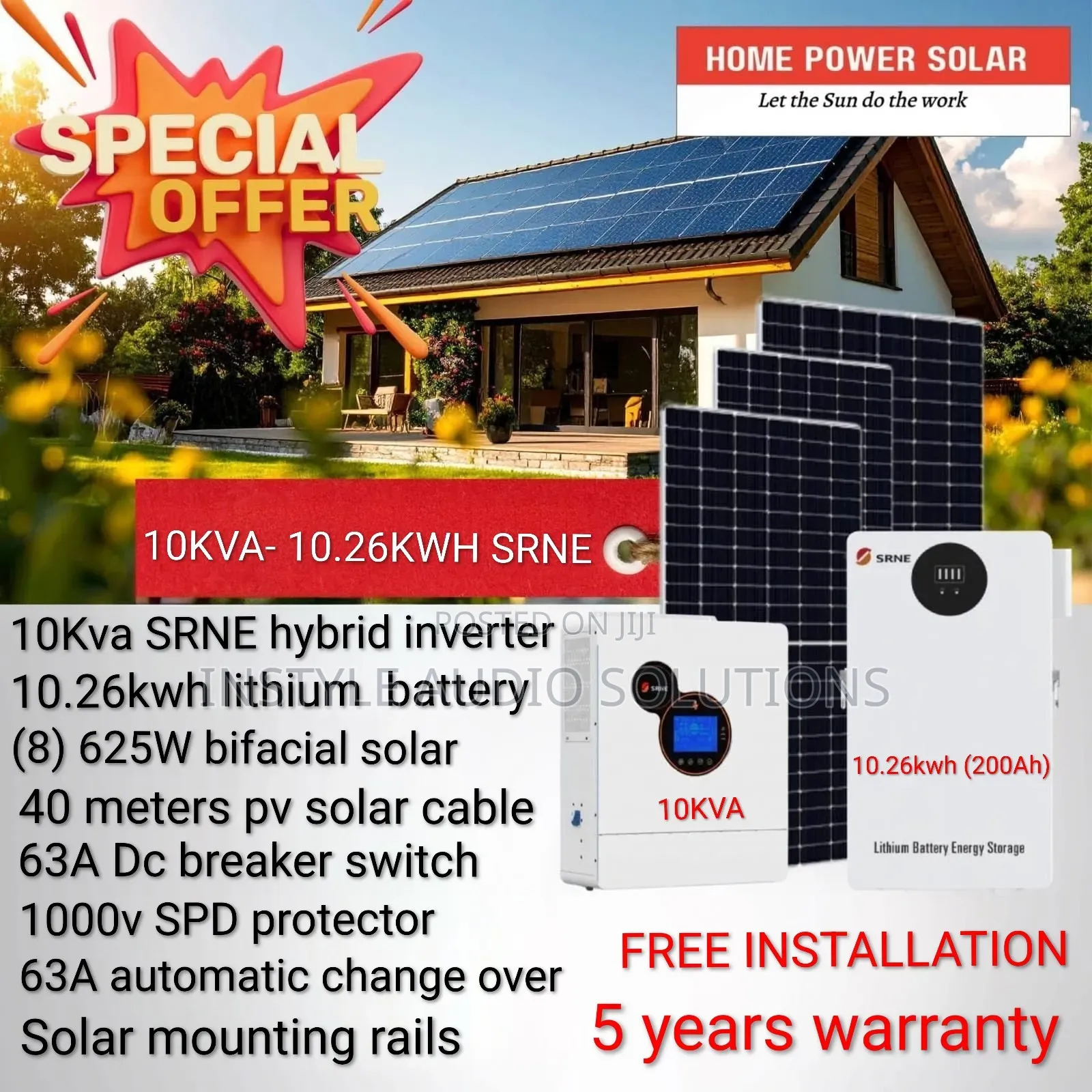 10kva - 10.26kwh Lithium - (8)625w Solar Free Installation Transport