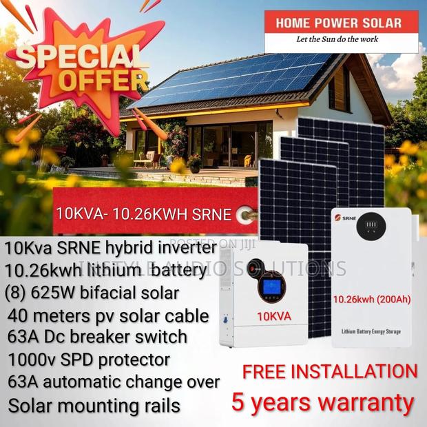 10kva Total Offgrid - 10.26kwh Lithium Battery -(8)625w Bifacial Solar