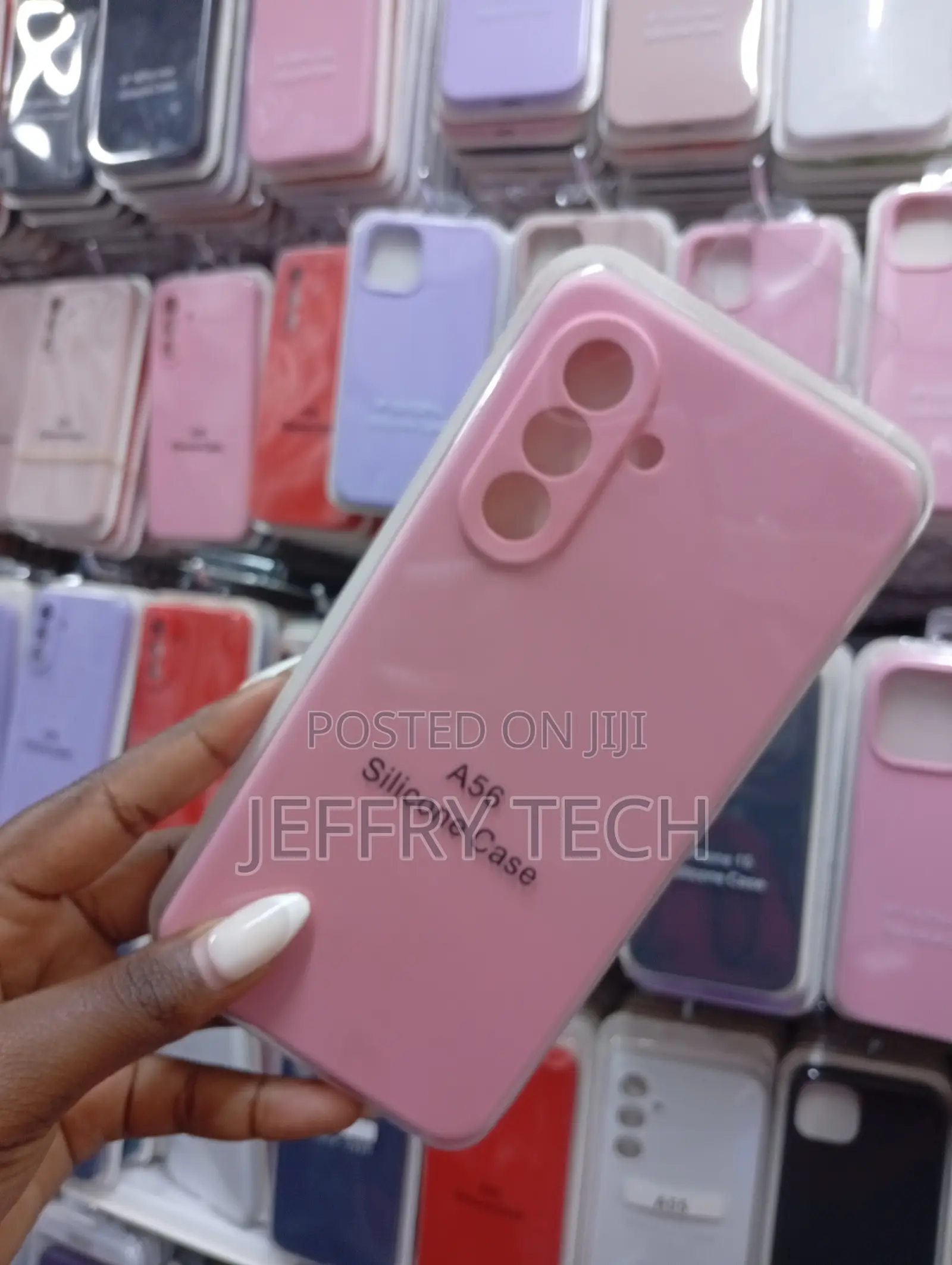 A Pink Silicone Protective Phone Case With the Samsung Galaxy A56.