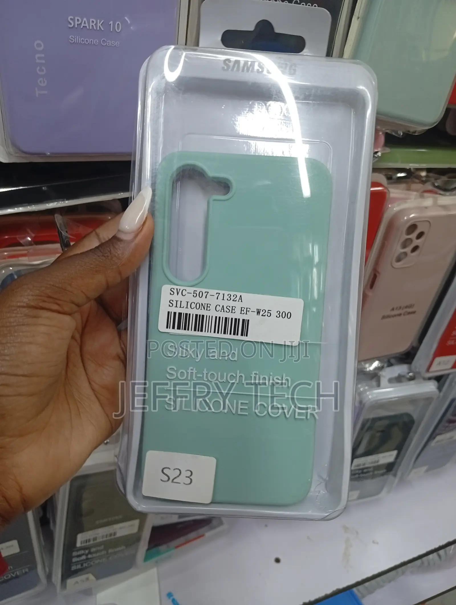 A Light Green Silicone Case Designed for the Samsung Galaxy S23.