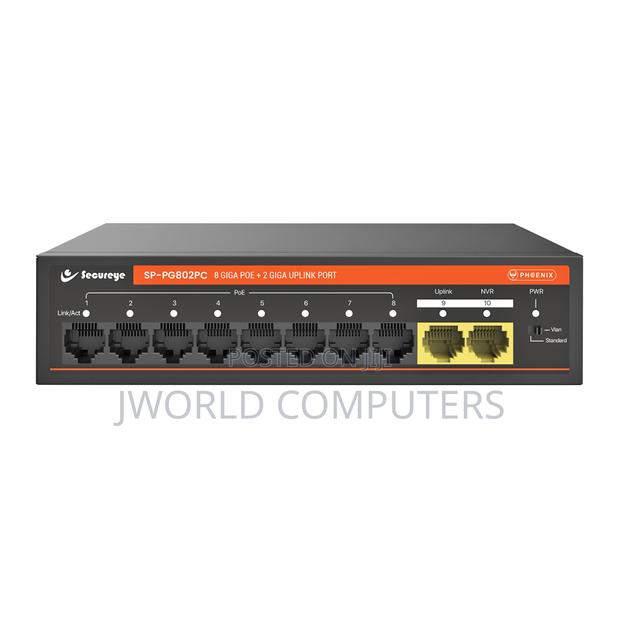 Secureye 8 Port Gigabit Poe + 2ge Uplink Switch