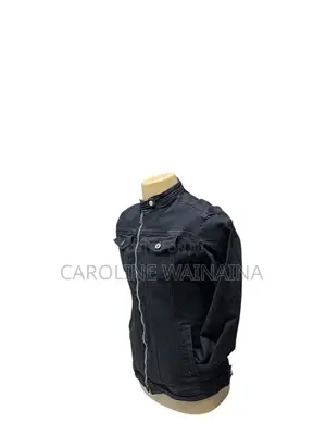Chinese Collar Denim Jacket-Black