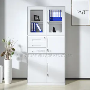 2-Door Metallic Glass Front Storage Safe Cabinet