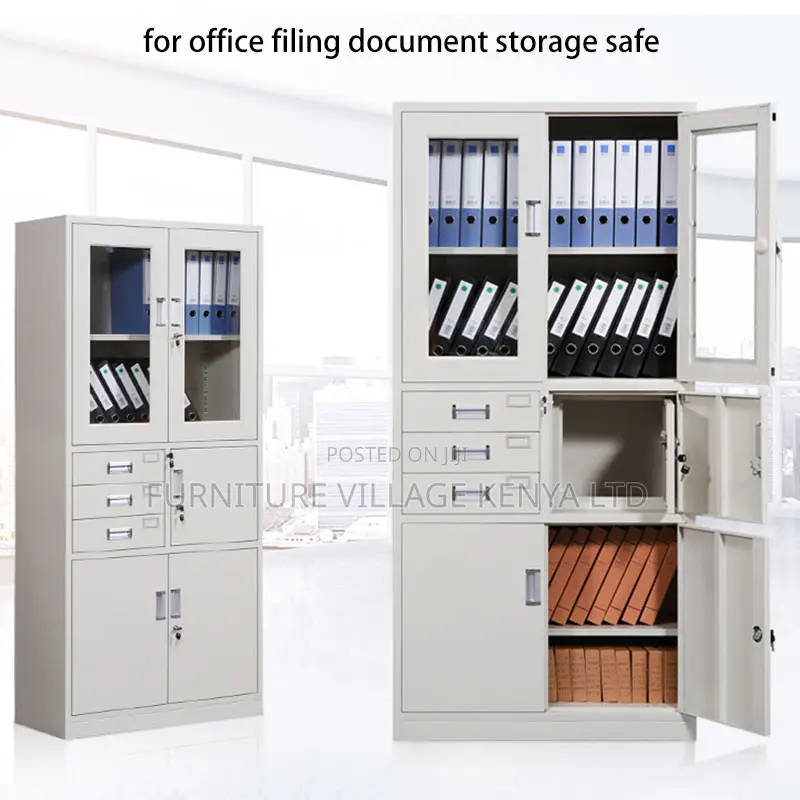 2-Door Metallic Glass Front Storage Safe Cabinet