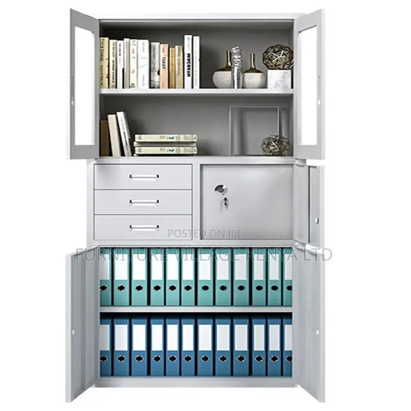 2-Door Metallic Glass Front Storage Safe Cabinet