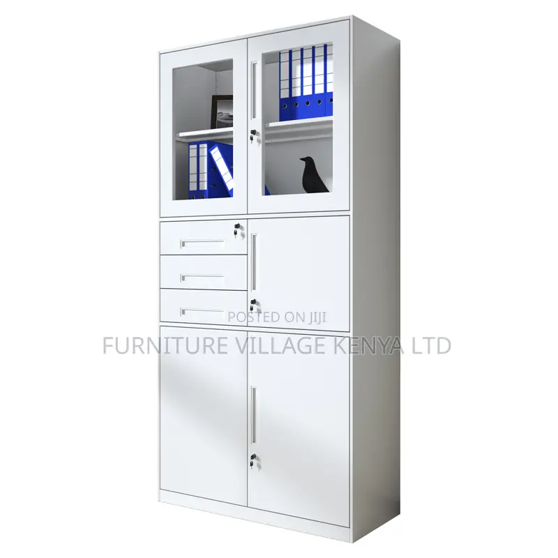 2-Door Metallic Glass Front Storage Safe Cabinet