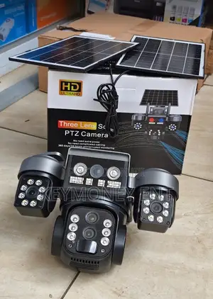 Three Lens Solar Outdoor Camera With 2panels and 15x Zooming