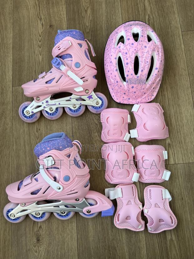 A Complete Set of Adjustable Roller Skates With Rubber Wheels