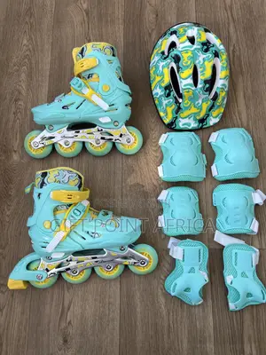 A Complete Set of Adjustable Roller Skates With Rubber Wheels
