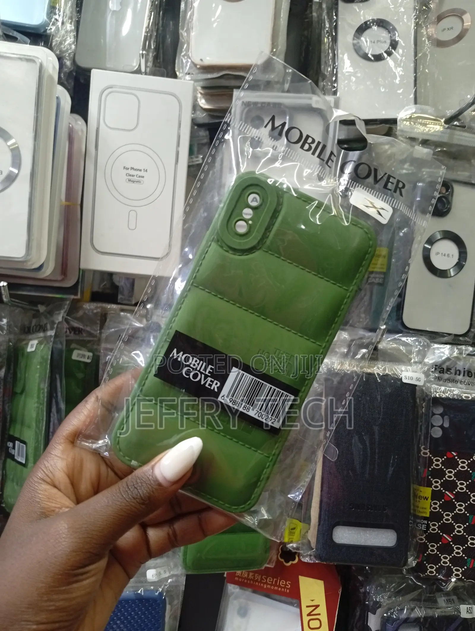 Green Mobile Phone Coverleather Texture and a Pocket Design