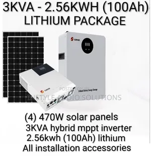 3kva Inverter - 2.56kwh Lithium Ion - (4) 470w Solar Panels Kit