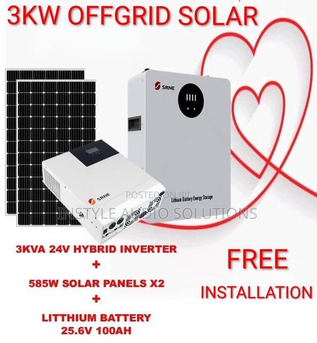 3kw Offgrid System - 2.56kwh(100ah) Lithium Ion - (2)585w Solar Panels