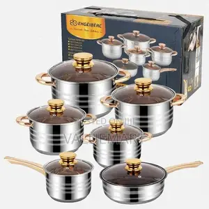 Stainless Steel Cookware -12 Piece Set, Gold Handle