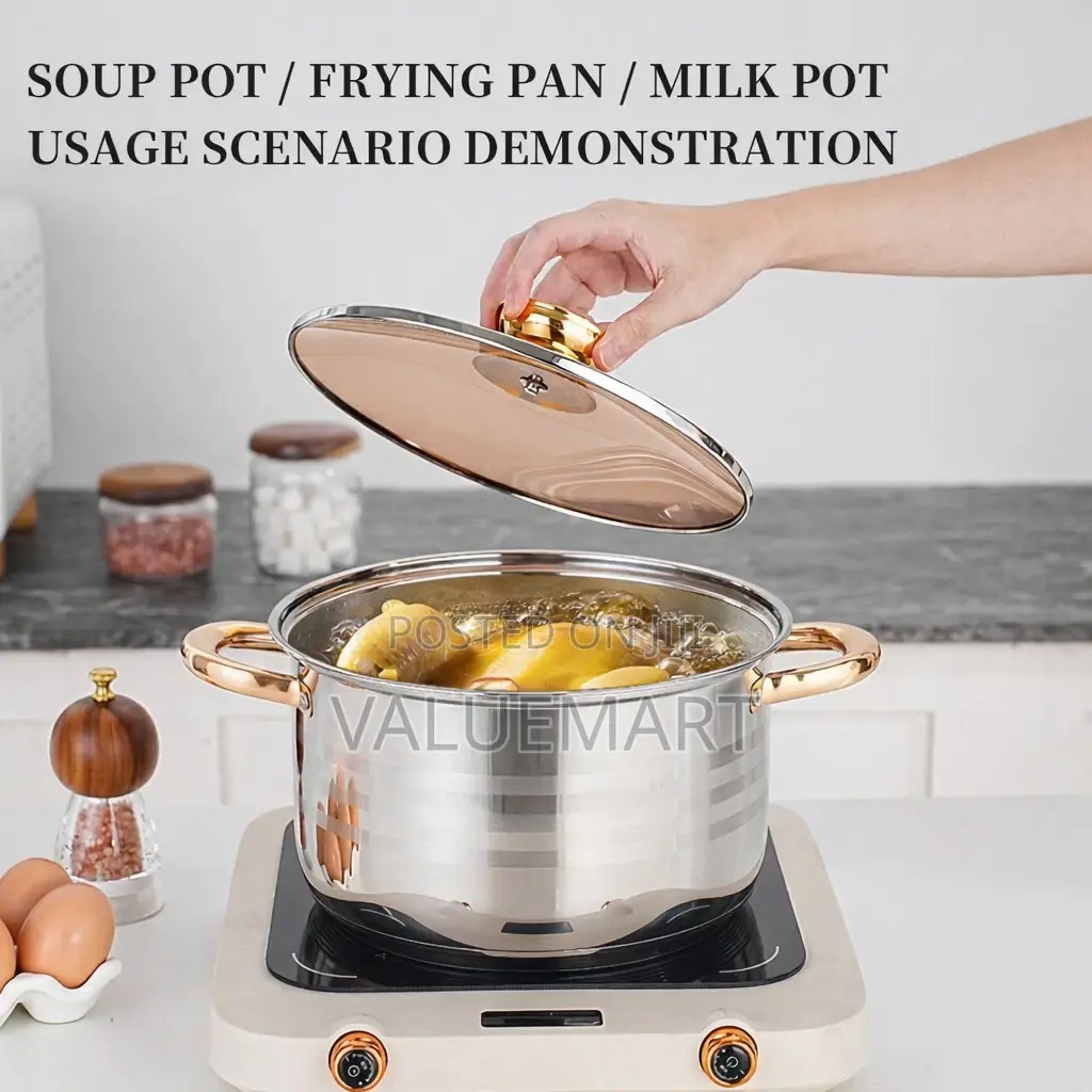 Stainless Steel Cookware -12 Piece Set, Gold Handle