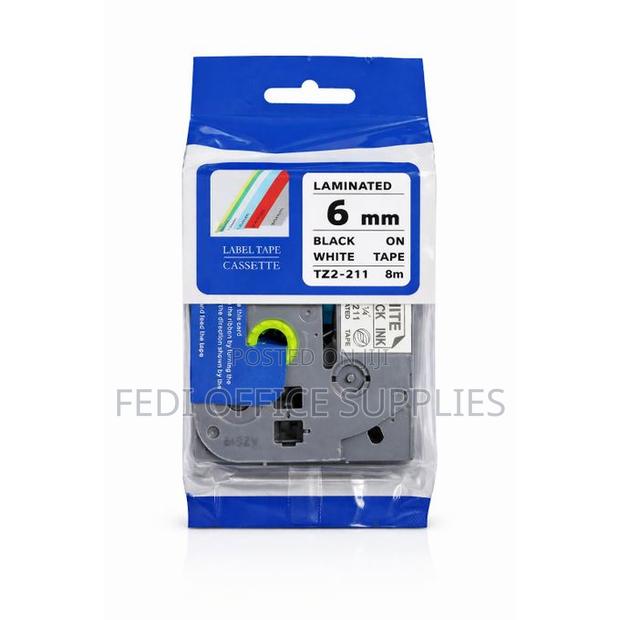 Brother Compatible Tz2-211 6mm Black on White Tape Cassette