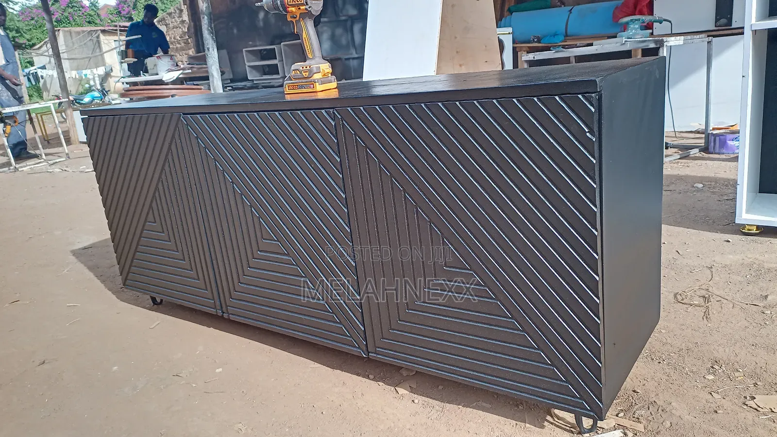 Black Patterned Tv Stand