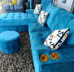 5seater L-Shaped +3 Throwpillow+Round Puff