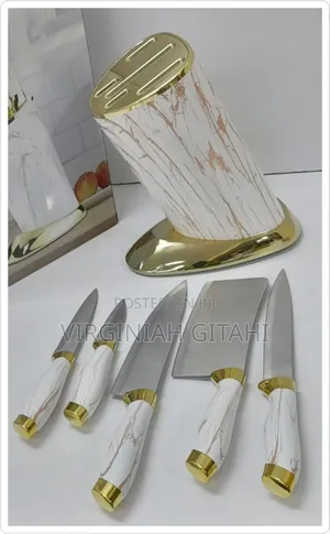 6pcs Kitchen Knife Sets With Round Stand and Gold Base